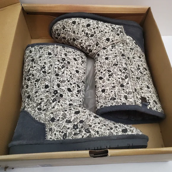 Bearpaw Womens Ivy Charcoal Floral Boots Size 7 - Picture 3 of 8